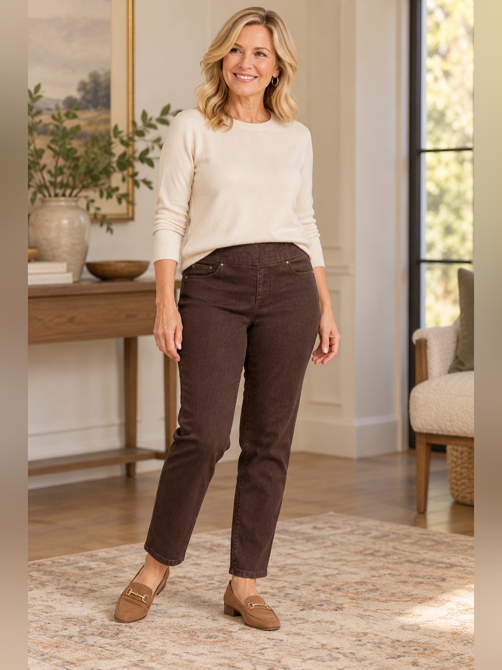 Ruby Rd. Dark Chocolate Brown Pull-On Stretch Jeans Size 14 Petite